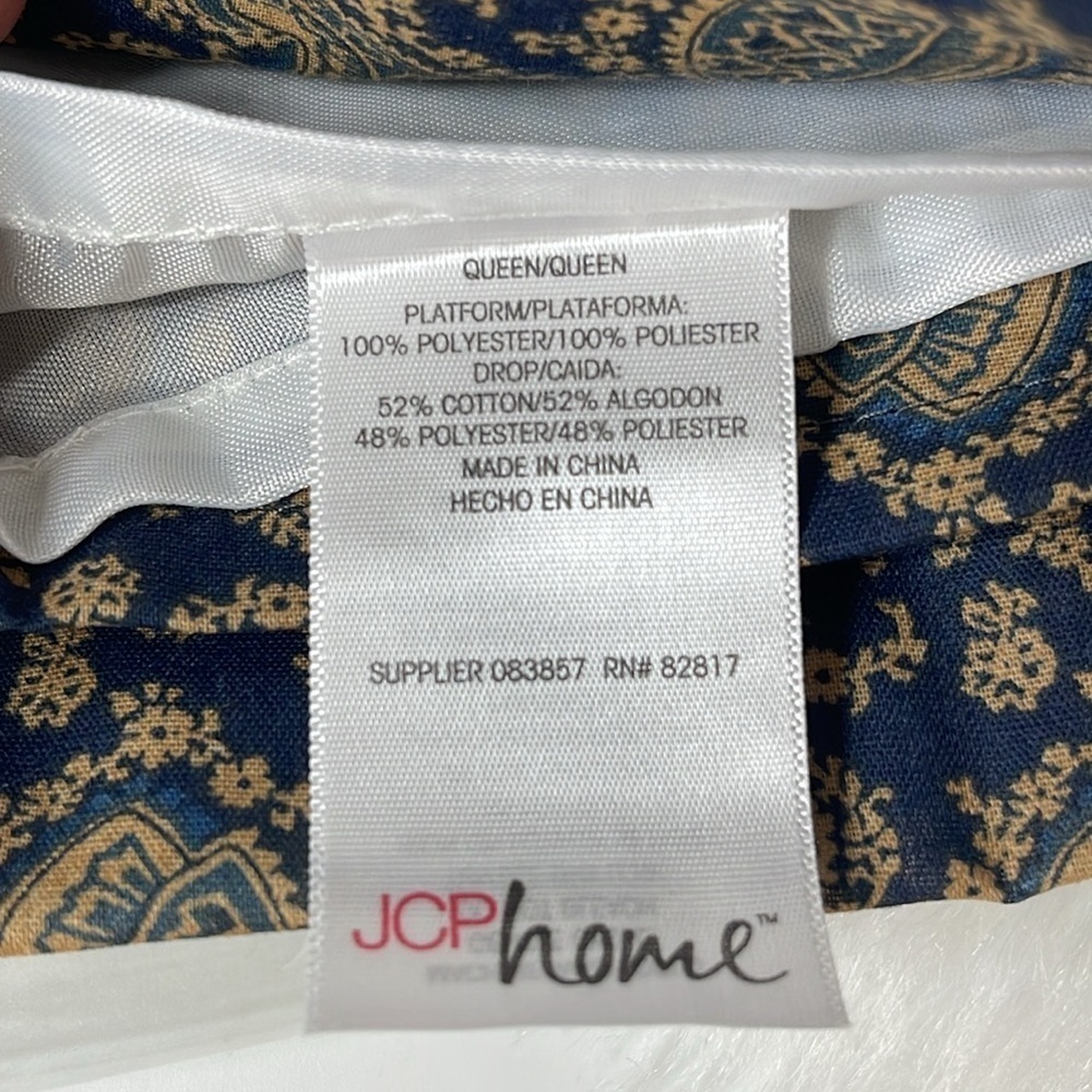 JCP Home Star Valley Queen Bedskirt Paisley Floral Print Navy Blue Gold New - Picture 5 of 8